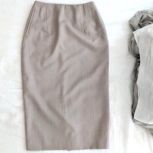 Skirt Small Beige Straight Wool Pockets 32" Length